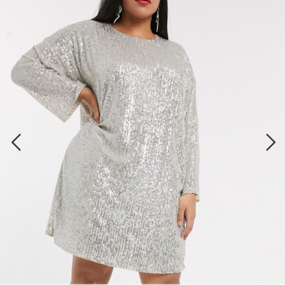 ASOS Curve Sequin Long Sleeved Mini Dress NWT